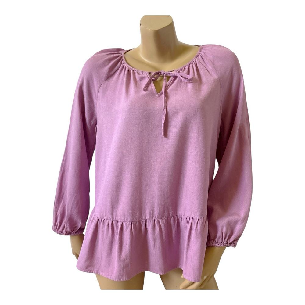 OLD NAVY Womens Size Medium Purple Long Sleeve Ruffle Boho Keyhole Neck Shirt